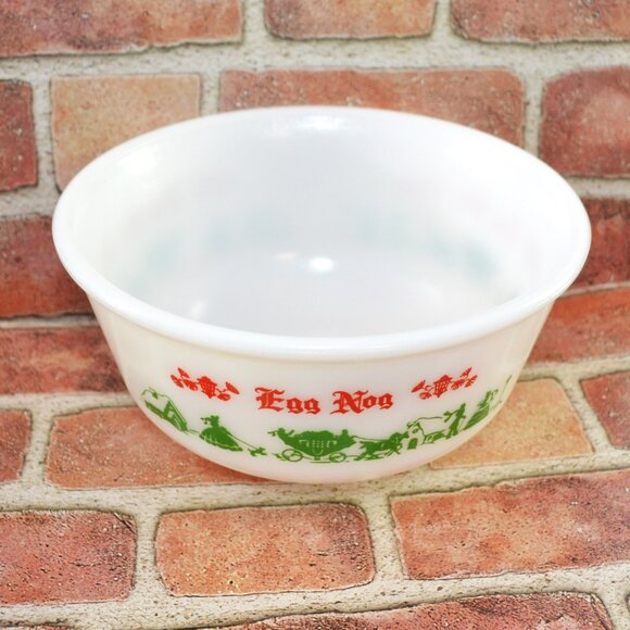 Vintage Hazel Atlas Egg Nog Bowl With 4 Matching Mugs Home Entertaining Holiday - Picture 2 of 12